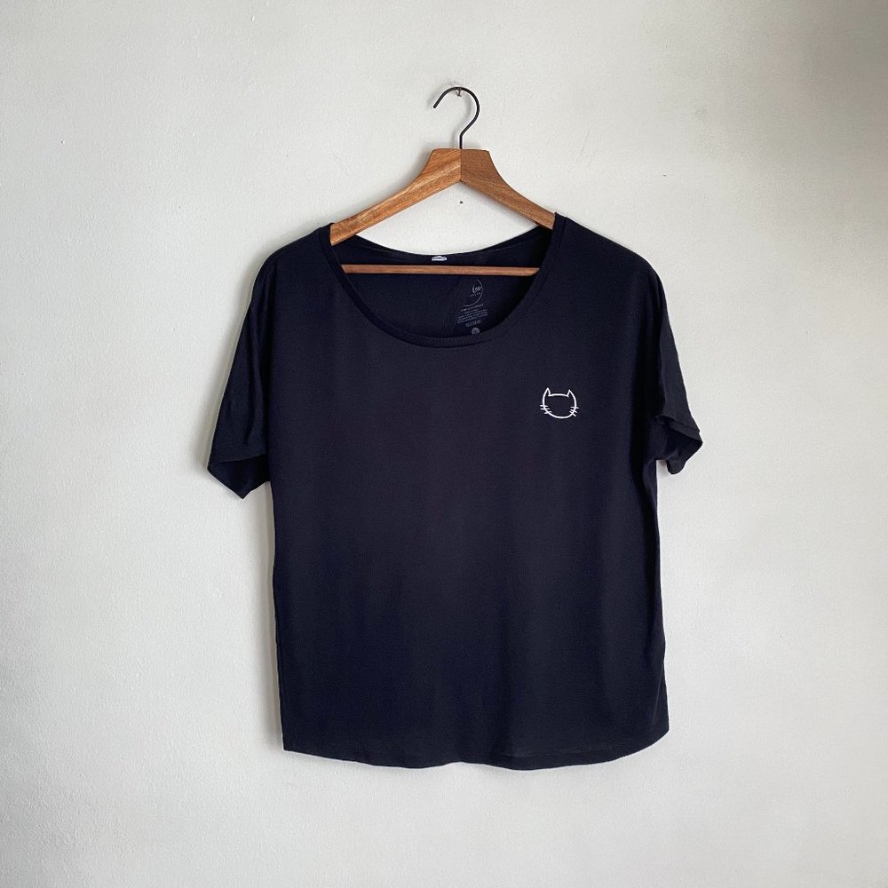 black kitty cat open back shirt